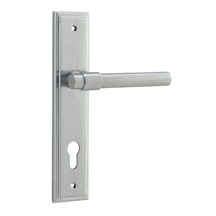 Helsinki Lever - Stepped Backplate Brushed Chrome