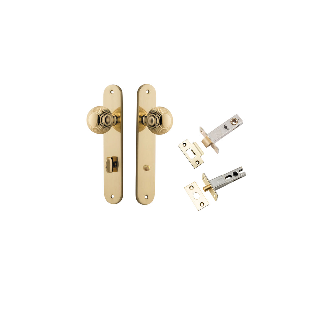 Guildford Knob - Oval Backplate Privacy Kit with Privacy Turn Polished Brass