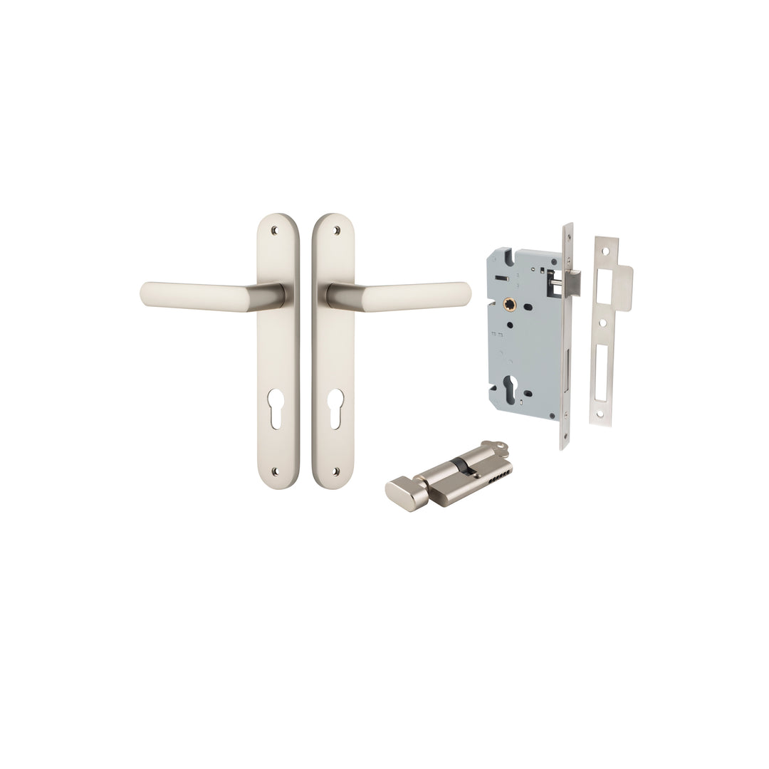 Osaka Lever - Oval Backplate Entrance Kit with High Security Lock Satin Nickel