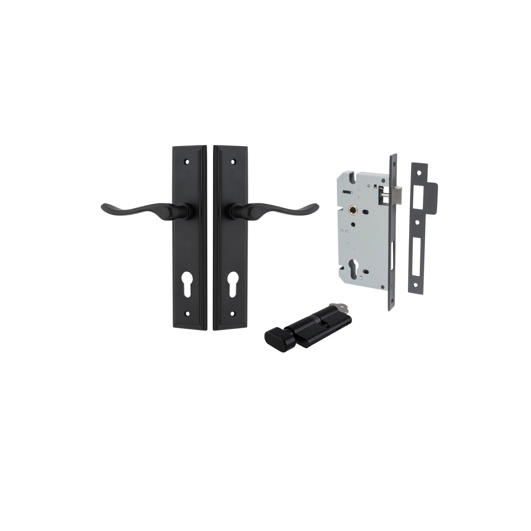 Stirling Lever - Stepped Backplate Entrance Kit with High Security Lock Matt Black