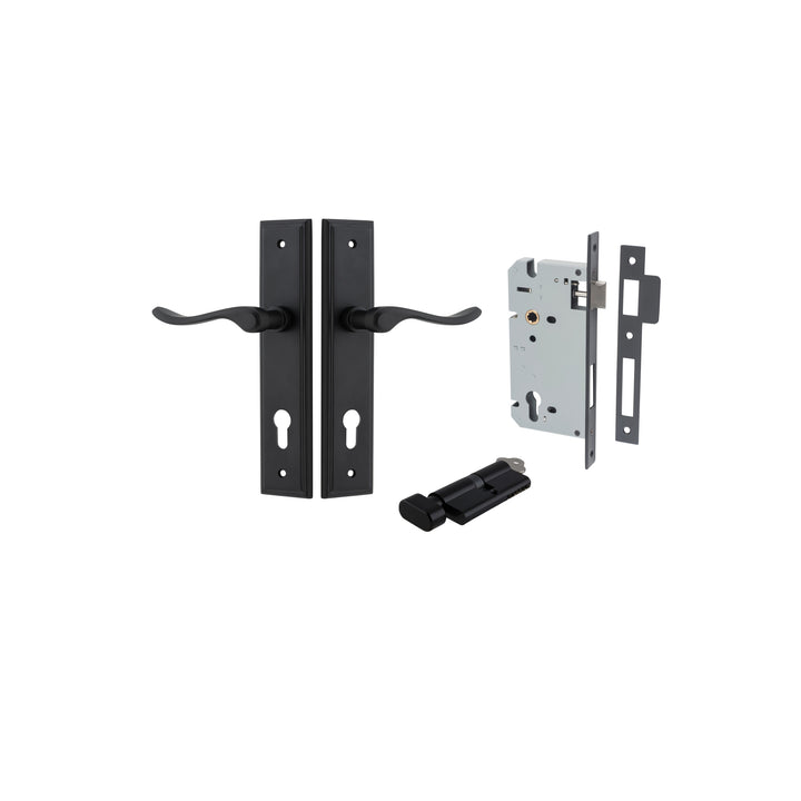 Stirling Lever - Stepped Backplate Entrance Kit with High Security Lock Matt Black