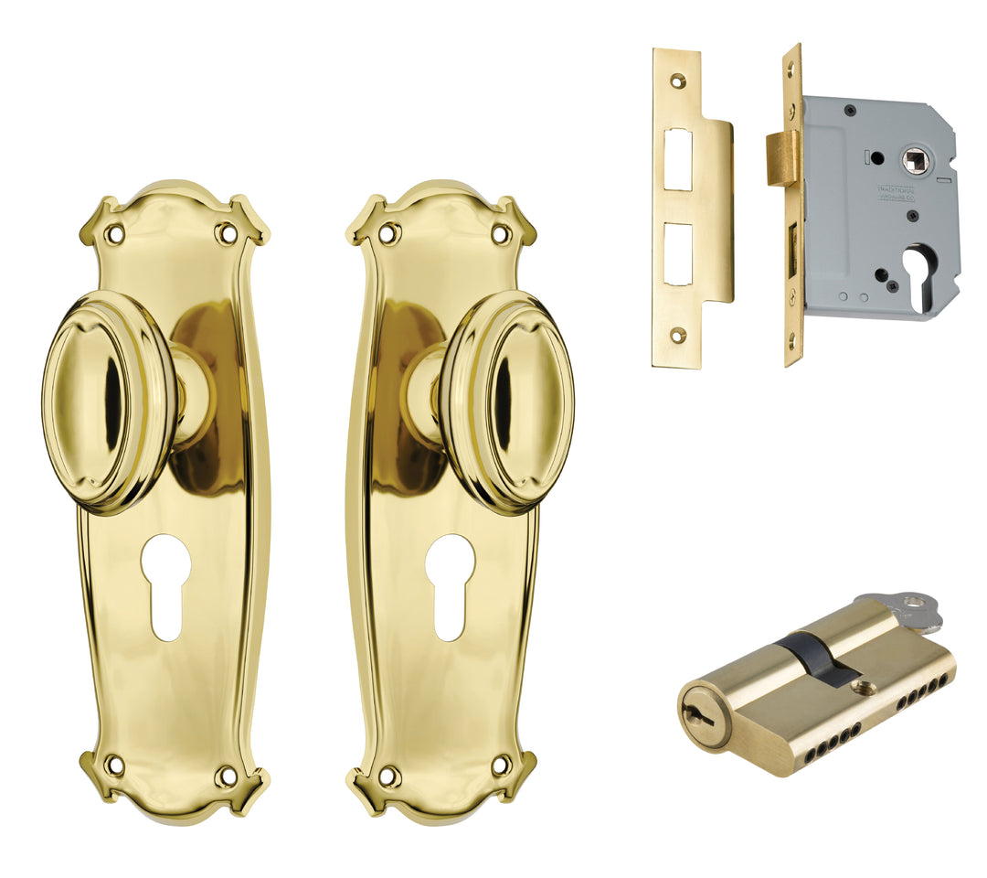 Door Knob Bungalow Polished Brass Key / Key Entrance Set