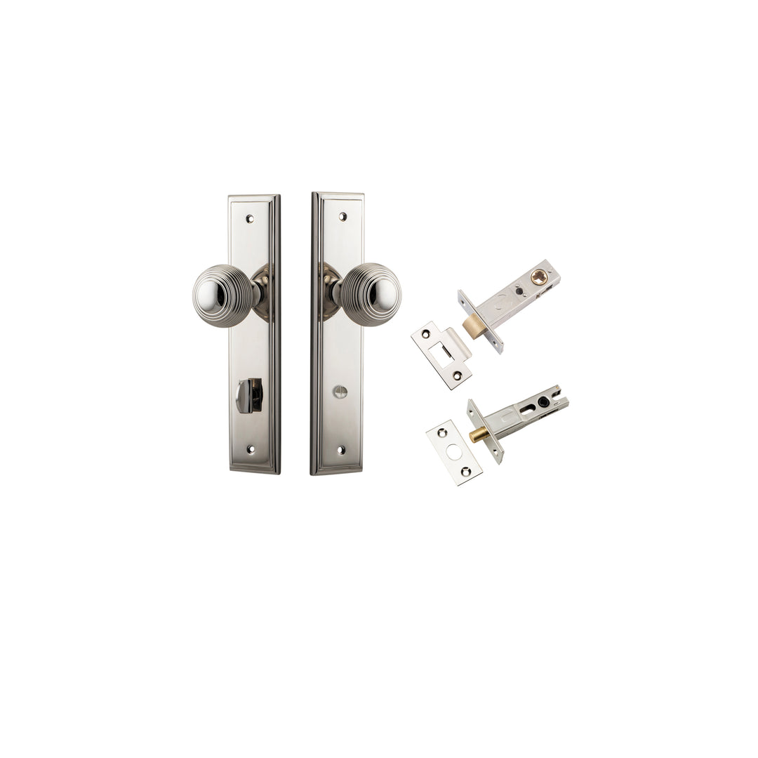 Guildford Knob - Stepped Backplate Privacy Kit with Privacy Turn Polished Nickel