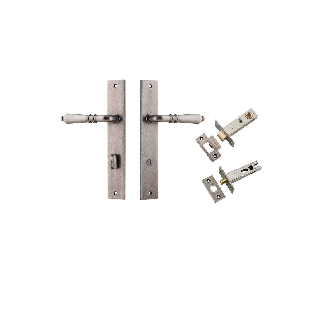 Sarlat Lever - Rectangular Backplate Privacy Kit with Privacy Turn Distressed Nickel