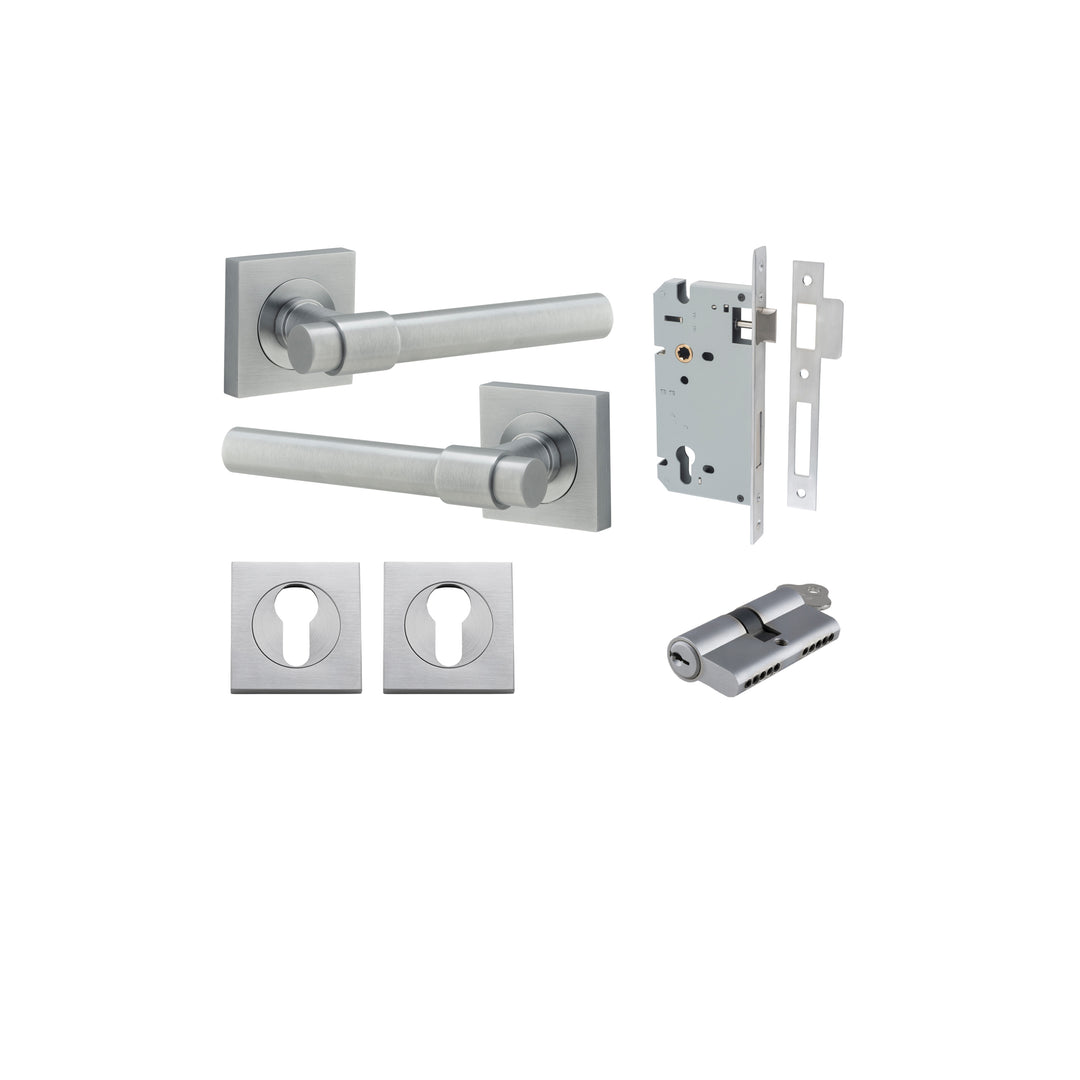Helsinki Lever - Square Rose Entrance Kit with Separate High Security Lock Brushed Chrome