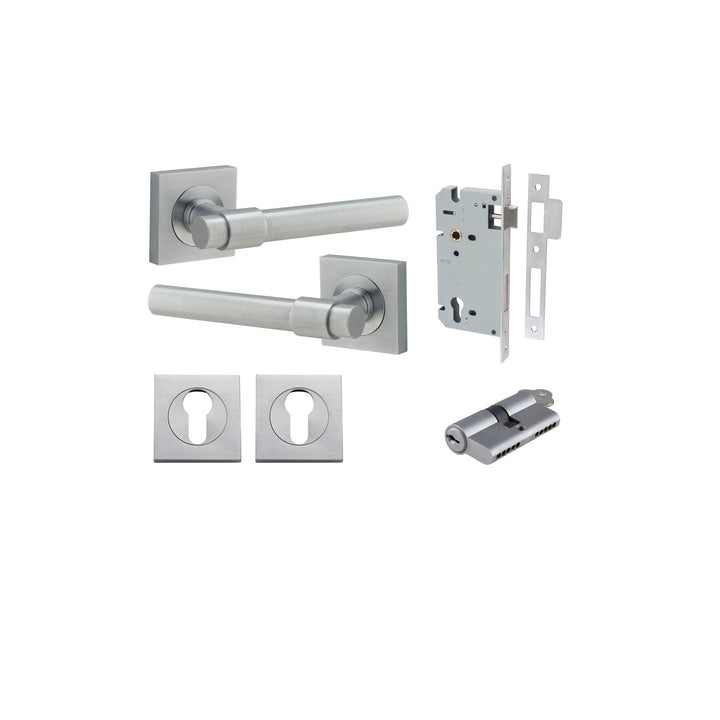 Helsinki Lever - Square Rose Entrance Kit with Separate High Security Lock Brushed Chrome
