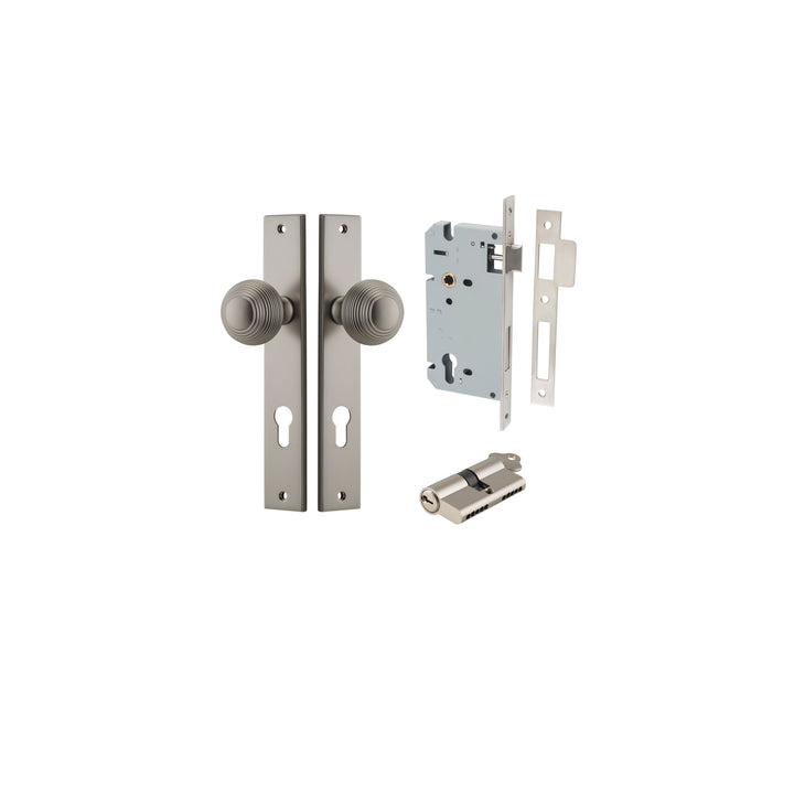 Guildford Knob - Rectangular Backplate Entrance Kit with High Security Lock Satin Nickel
