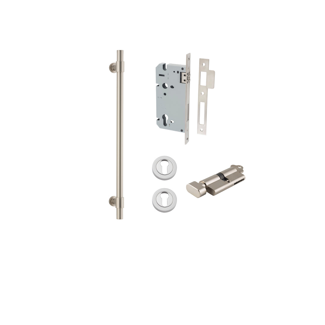Helsinki Pull Handle - 450mm Entrance Kit with Separate High Security Lock Satin Nickel
