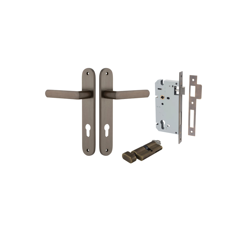 Osaka Lever - Oval Backplate Entrance Kit with High Security Lock Signature Brass