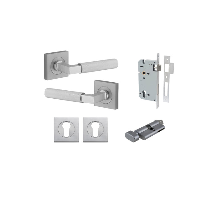 Brunswick Lever - Square Rose Entrance Kit with High Security Lock Brushed Chrome