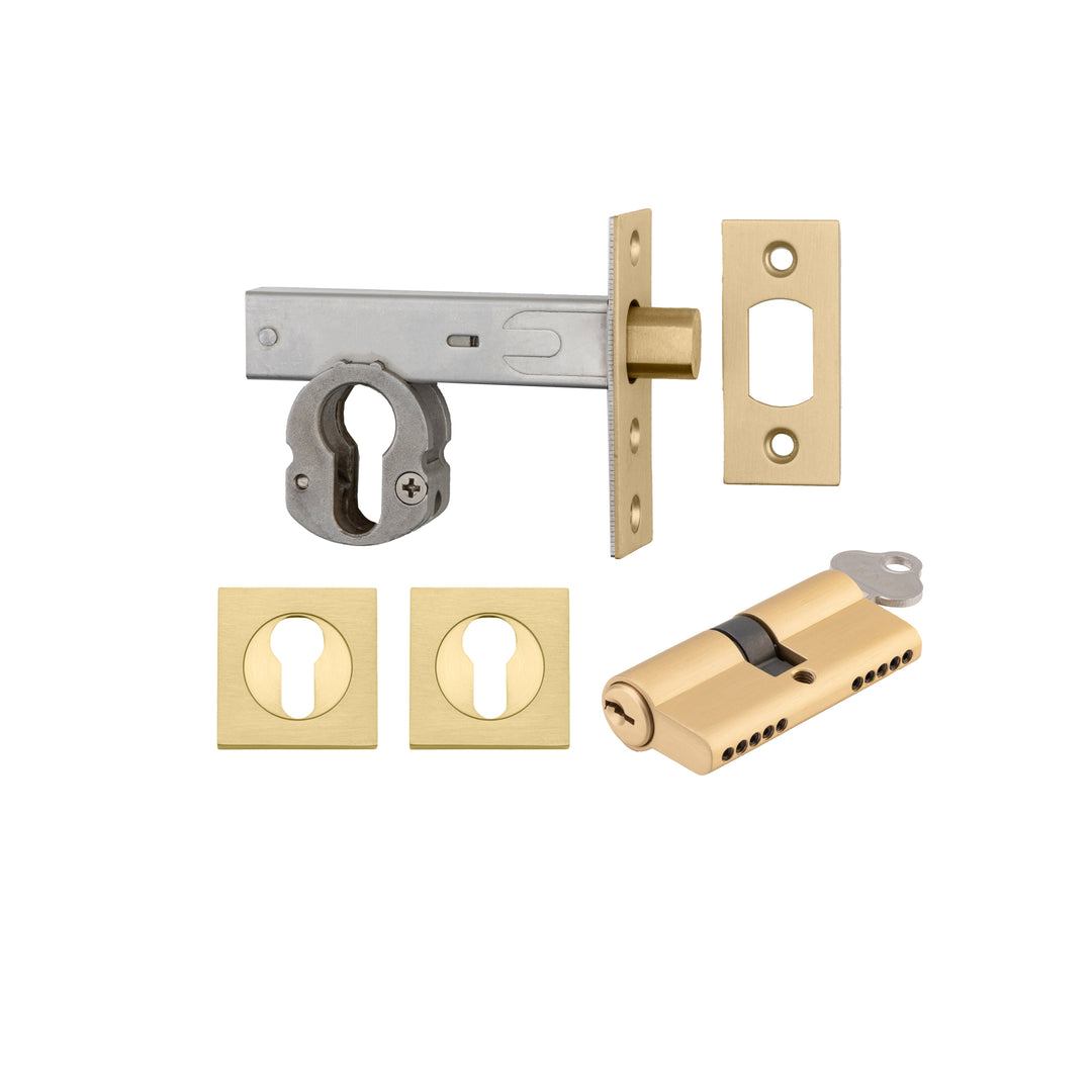 Euro Mortice Deadbolt Kit - 60mm Backset with Square Euro Escutcheon Key/Key Brushed Gold PVD