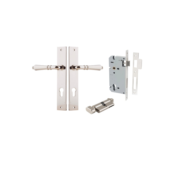 Sarlat Lever - Rectangular Backplate Entrance Kit with High Security Lock Polished Nickel
