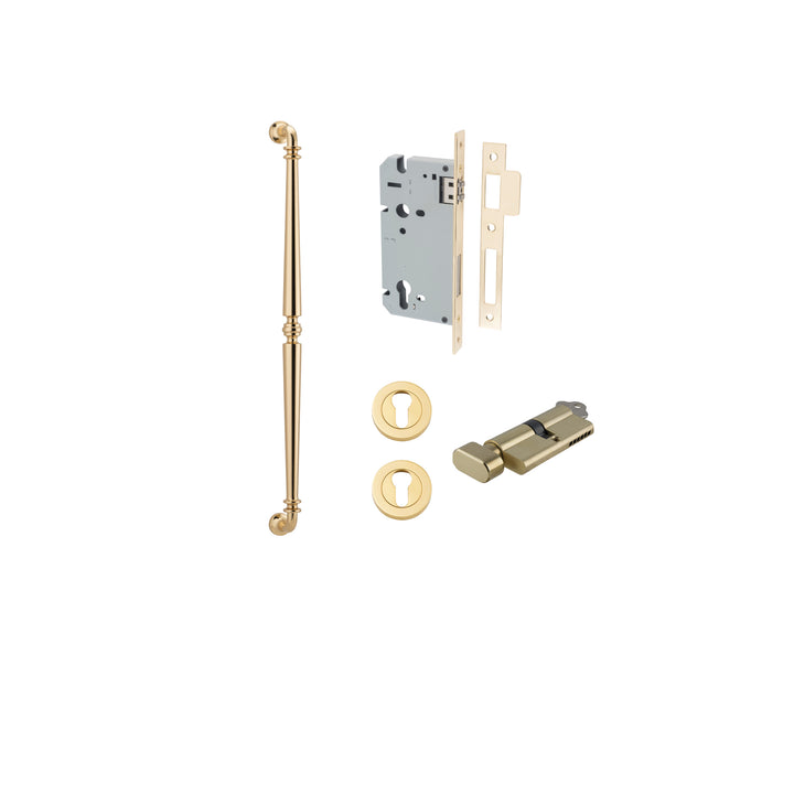 Sarlat Pull Handle - 600mm Entrance Kit with Separate High Security Lock Polished Brass