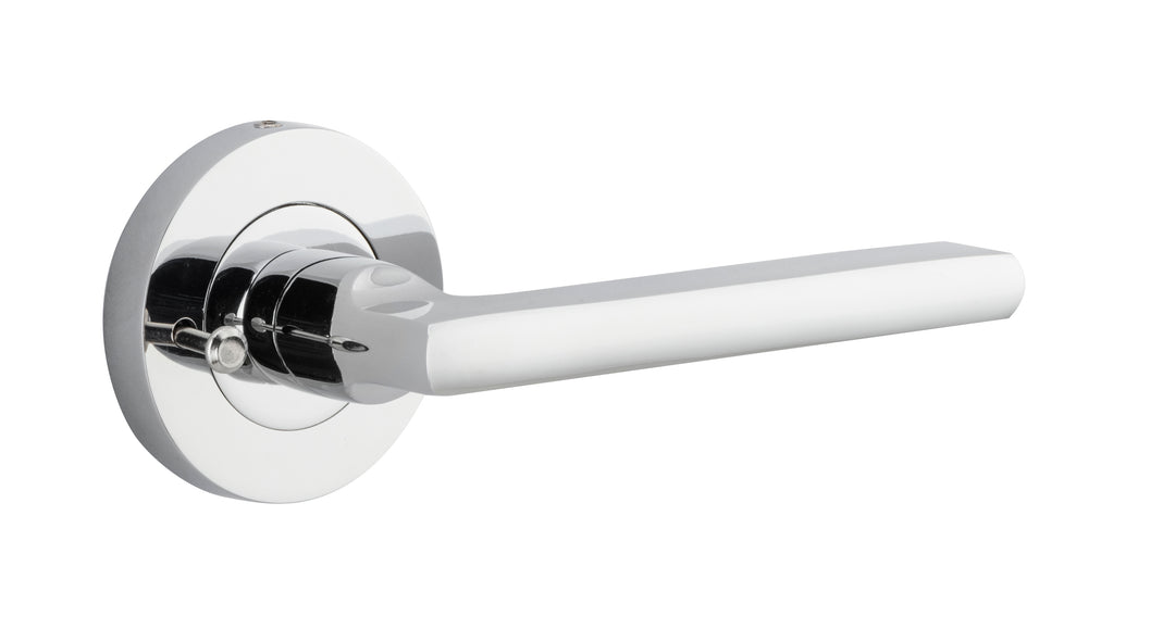 Baltimore Lever - Round Rose (Inbuilt Privacy) Polished Chrome