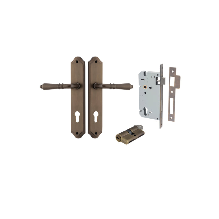 Sarlat Lever - Shouldered Backplate Entrance Kit with High Security Lock Signature Brass