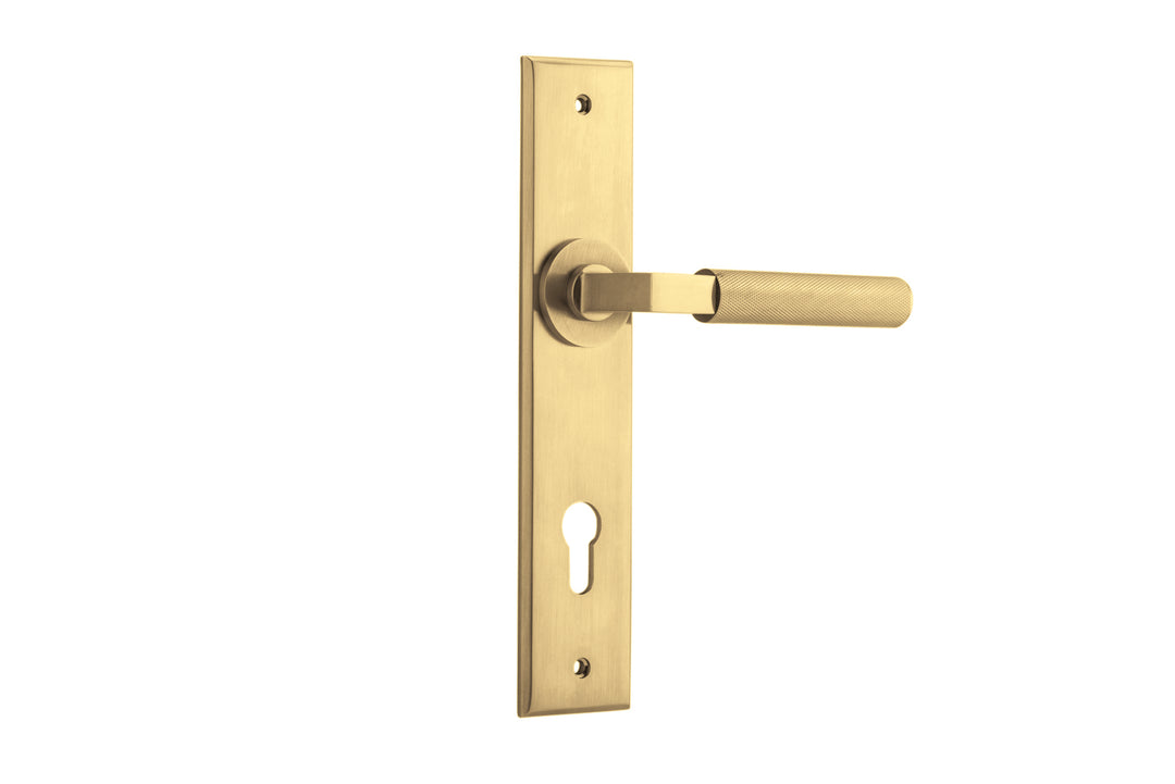 Brunswick Lever - Chamfered Backplate Brushed Gold PVD