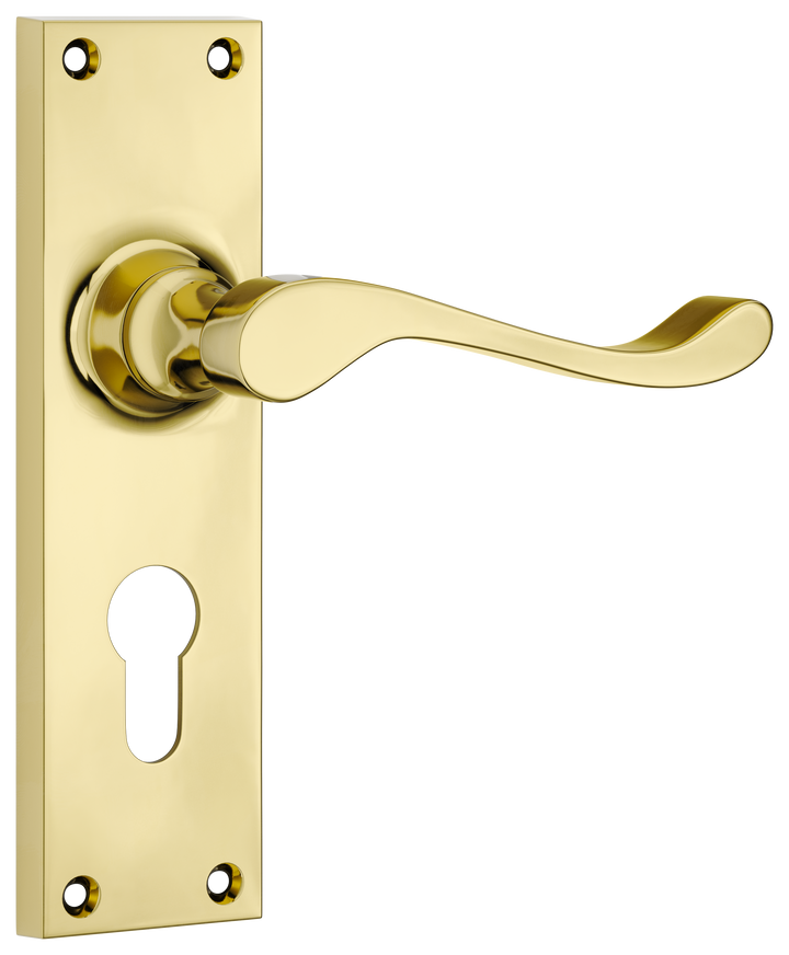 Door Lever Victorian Euro Pair Polished Brass H152xW42xP59mm