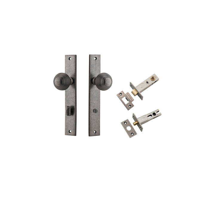 Guildford Knob - Rectangular Backplate Privacy Kit with Privacy Turn Distressed Nickel