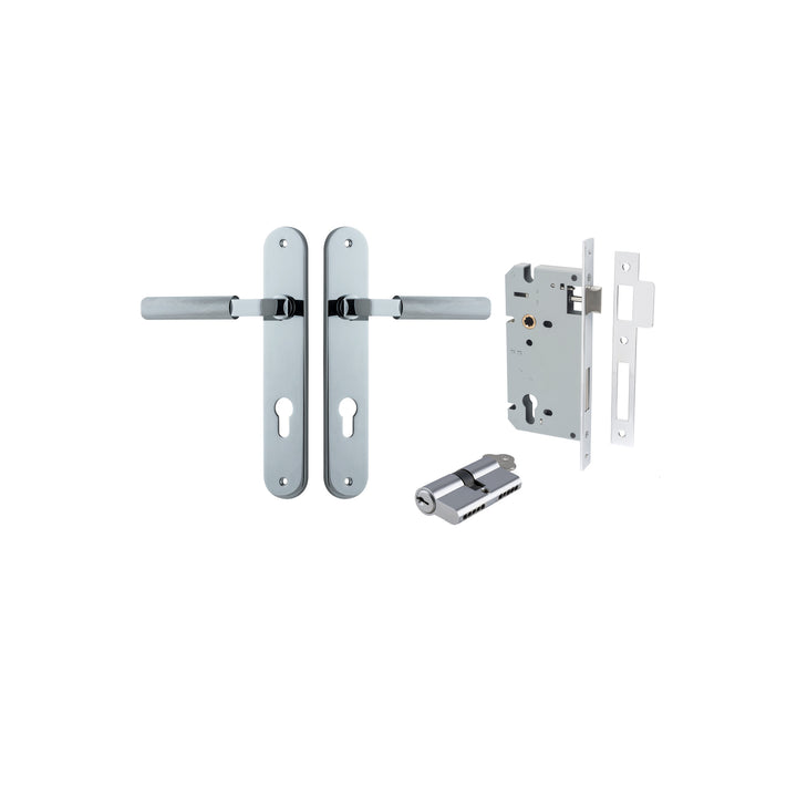 Brunswick Lever - Oval Backplate Entrance Kit with High Security Lock Polished Chrome