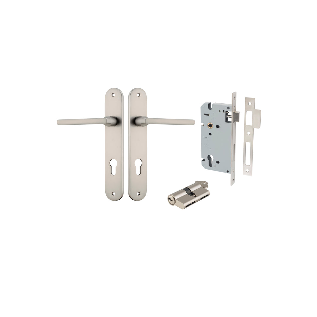 Baltimore Lever - Oval Backplate Entrance Kit with High Security Lock Satin Nickel