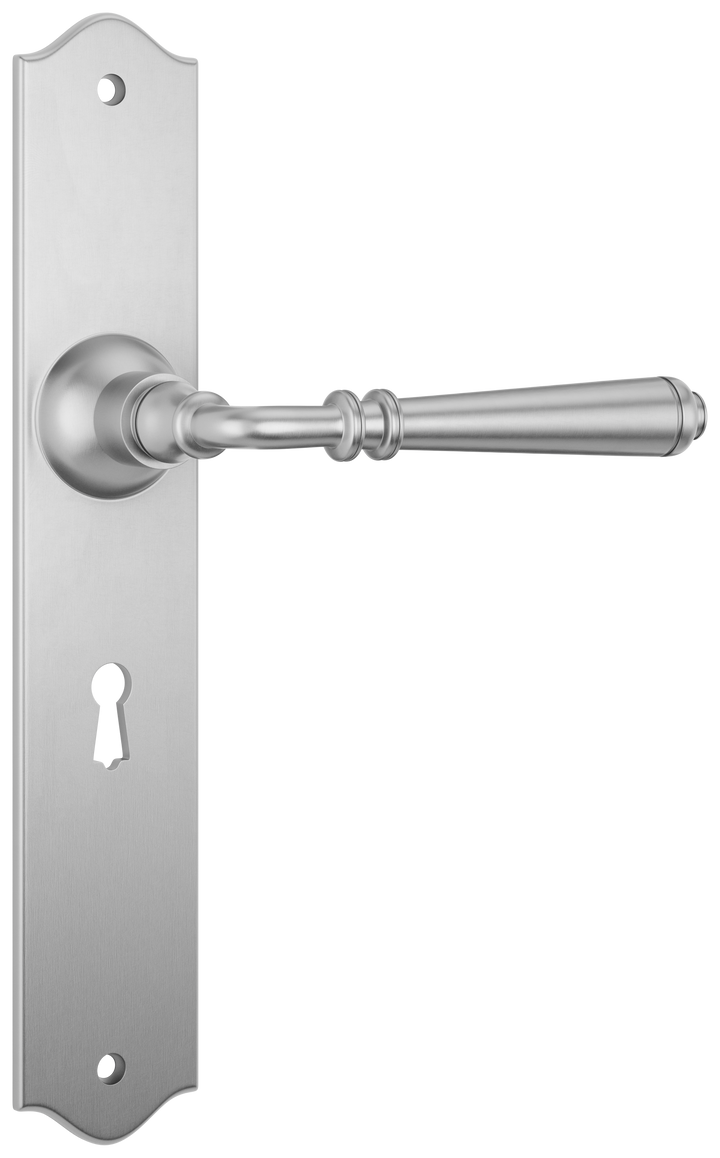 Door Lever Reims Lock Pair Satin Chrome H240xW43xP70mm
