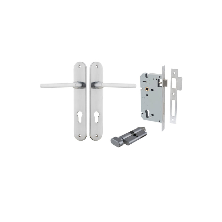 Baltimore Lever - Oval Backplate Entrance Kit with High Security Lock Brushed Chrome