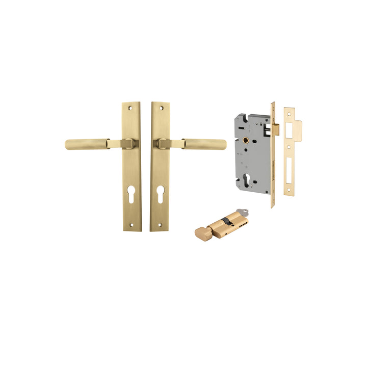 Brunswick Lever - Rectangular Backplate Entrance Kit with High Security Lock Brushed Gold PVD