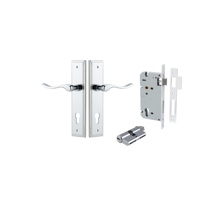 Stirling Lever - Stepped Backplate Entrance Kit with High Security Lock Polished Chrome