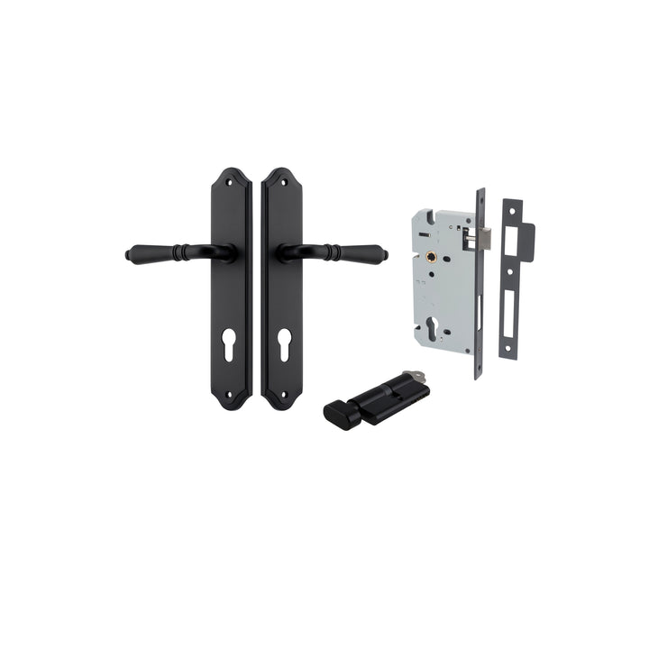 Sarlat Lever - Shouldered Backplate Entrance Kit with High Security Lock Matt Black