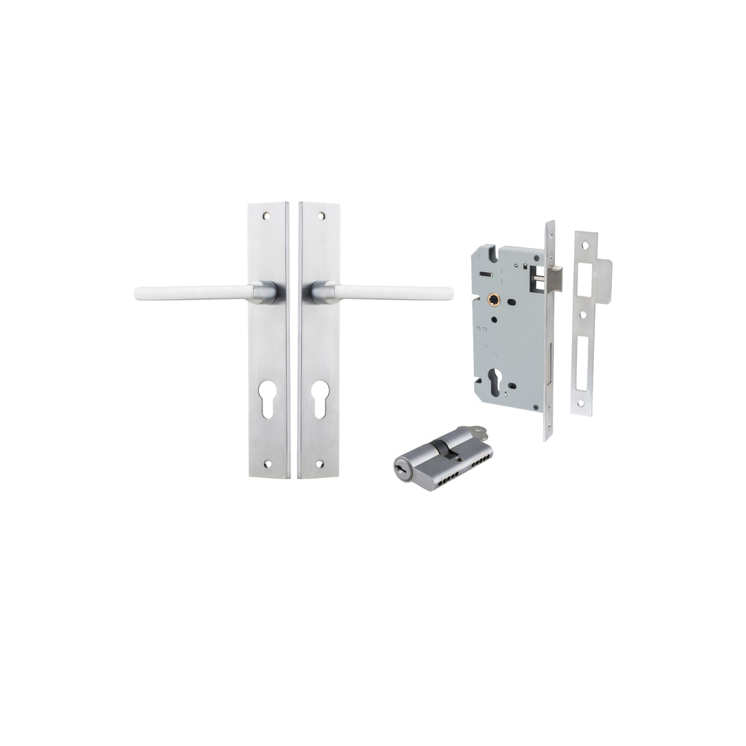 Baltimore Lever - Rectangular Backplate Entrance Kit with High Security Lock Brushed Chrome