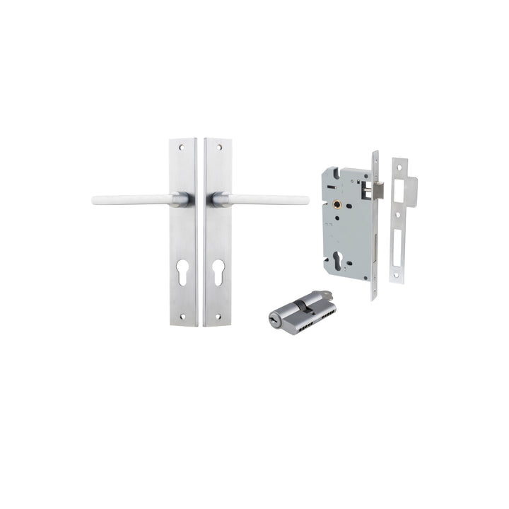 Baltimore Lever - Rectangular Backplate Entrance Kit with High Security Lock Brushed Chrome