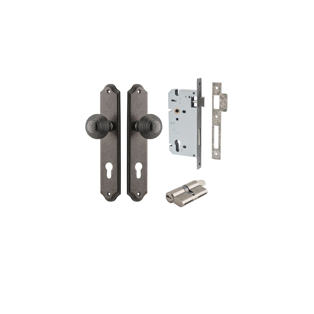 Guildford Knob - Shouldered Backplate Entrance Kit with High Security Lock Distressed Nickel