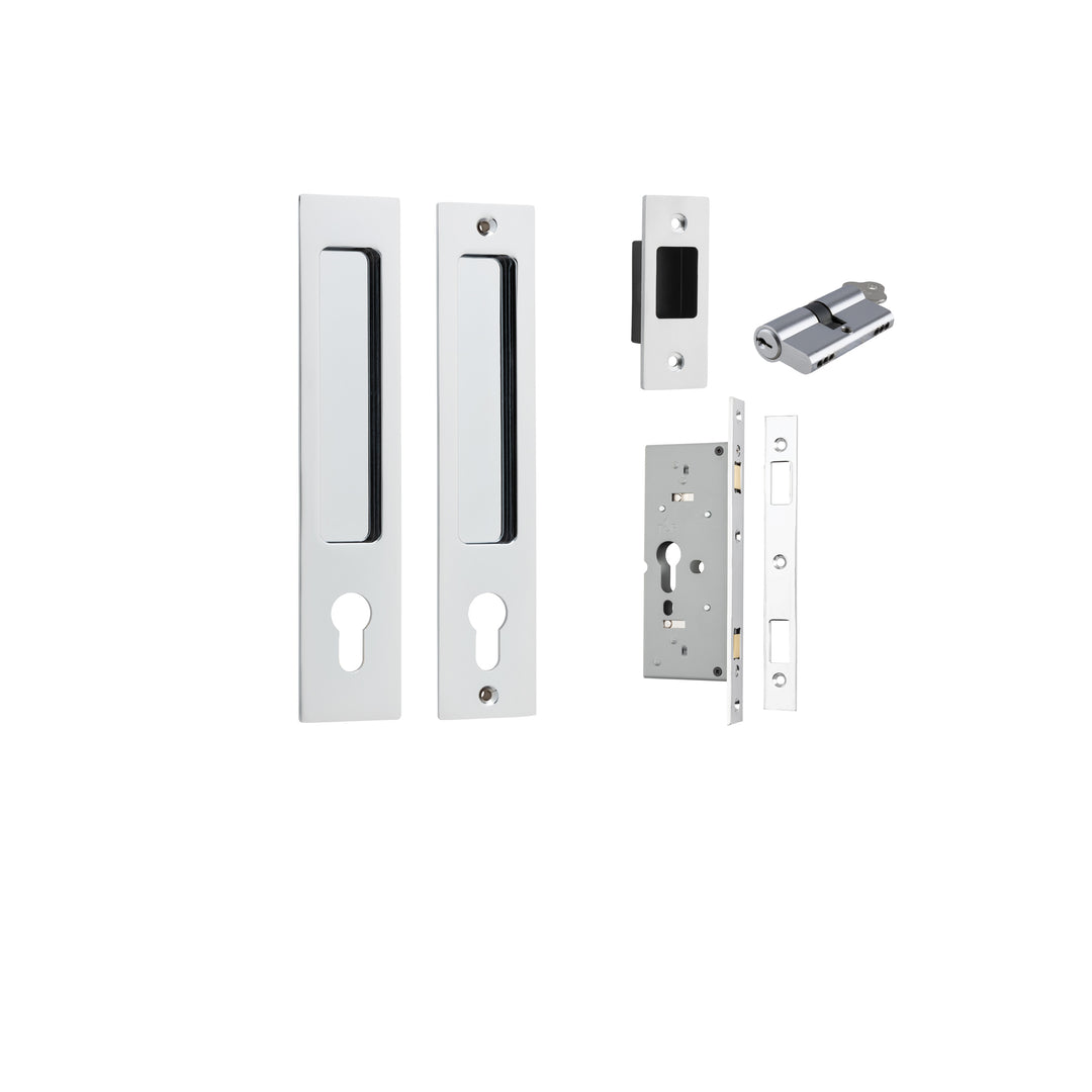 Rectangular Sliding Door Pull Entrance Kit with High Security Lock Polished Chrome