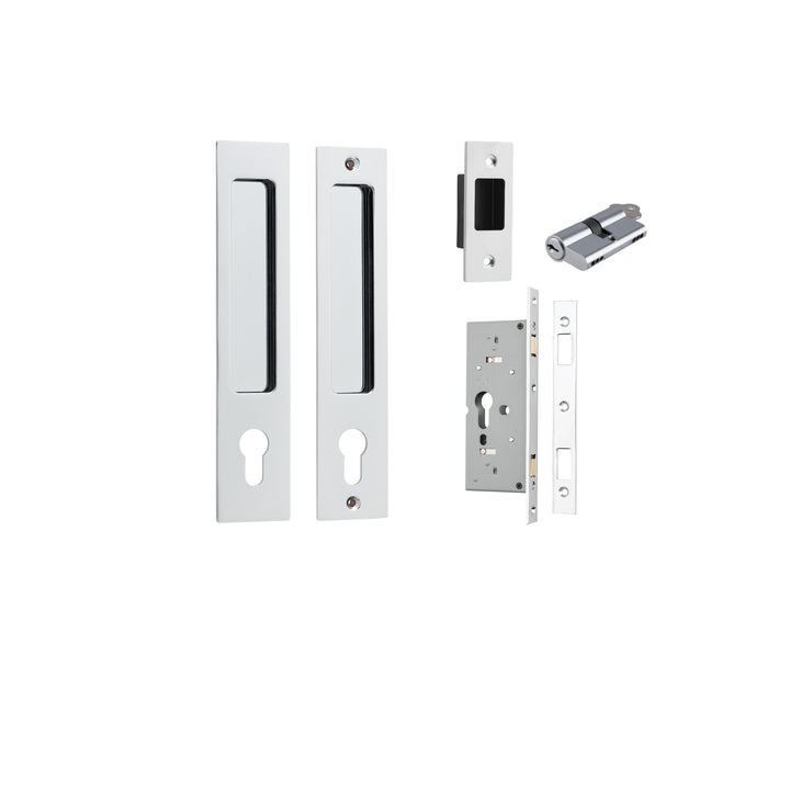 Rectangular Sliding Door Pull Entrance Kit with High Security Lock Polished Chrome