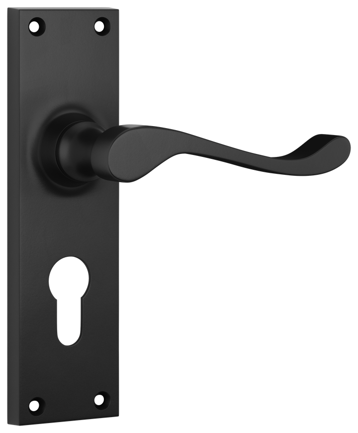 Door Lever Victorian Euro Pair Matt Black H152xW42xP59mm