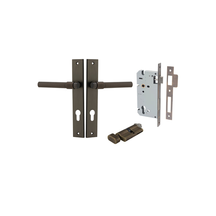 Helsinki Lever - Rectangular Backplate Entrance Kit with High Security Lock Signature Brass