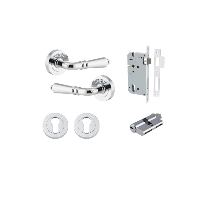 Sarlat Lever - Round Rose Entrance Kit with Separate High Security Lock Polished Chrome