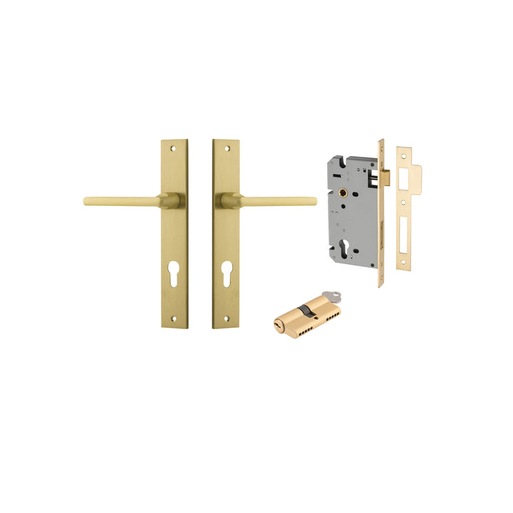 Baltimore Lever - Rectangular Backplate Entrance Kit with High Security Lock Brushed Gold PVD
