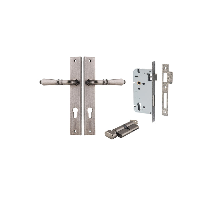 Sarlat Lever - Rectangular Backplate Entrance Kit with High Security Lock Distressed Nickel