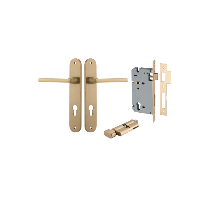 Baltimore Lever - Oval Backplate Entrance Kit with High Security Lock Brushed Brass