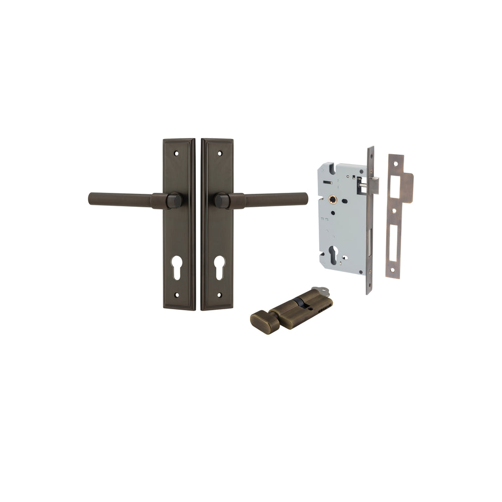 Helsinki Lever - Stepped Backplate Entrance Kit with High Security Lock Signature Brass