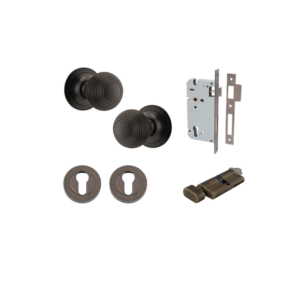 Guildford Knob - Round Rose Entrance Kit with Separate High Security Lock Signature Brass