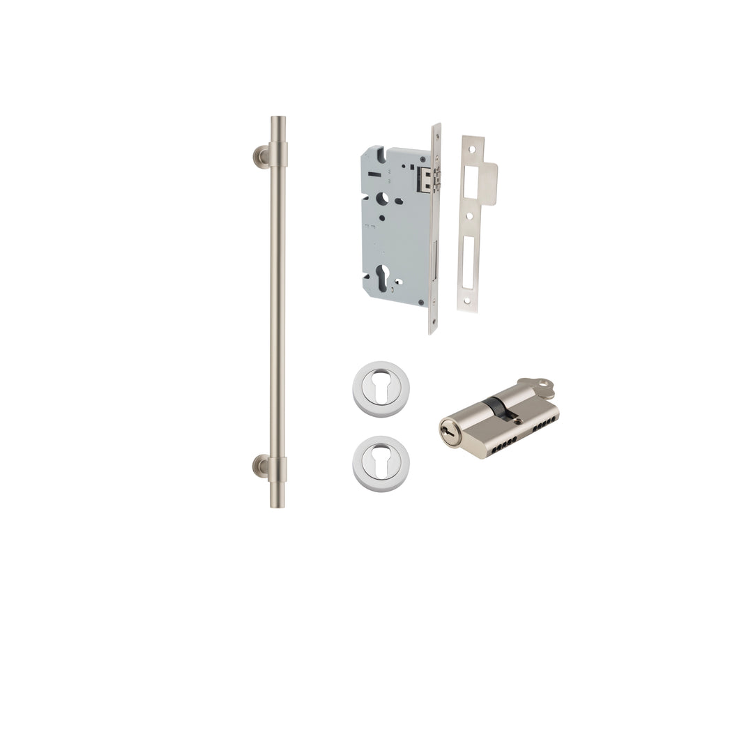 Helsinki Pull Handle - 450mm Entrance Kit with Separate High Security Lock Satin Nickel