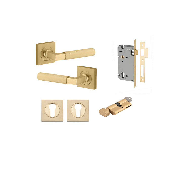 Brunswick Lever - Square Rose Entrance Kit with High Security Lock Brushed Gold PVD