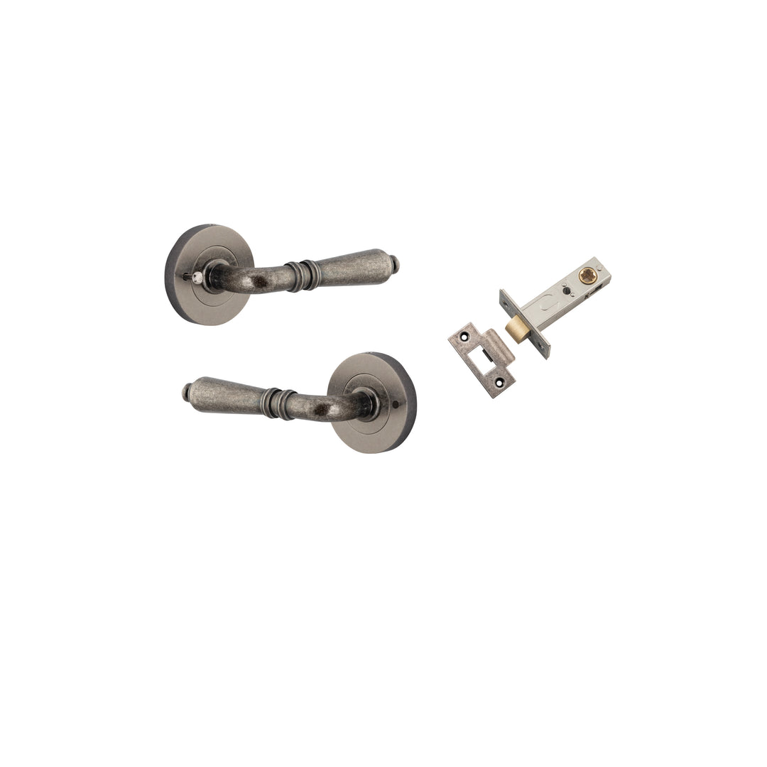 Sarlat Lever - Round Rose (Inbuilt Privacy) Distressed Nickel