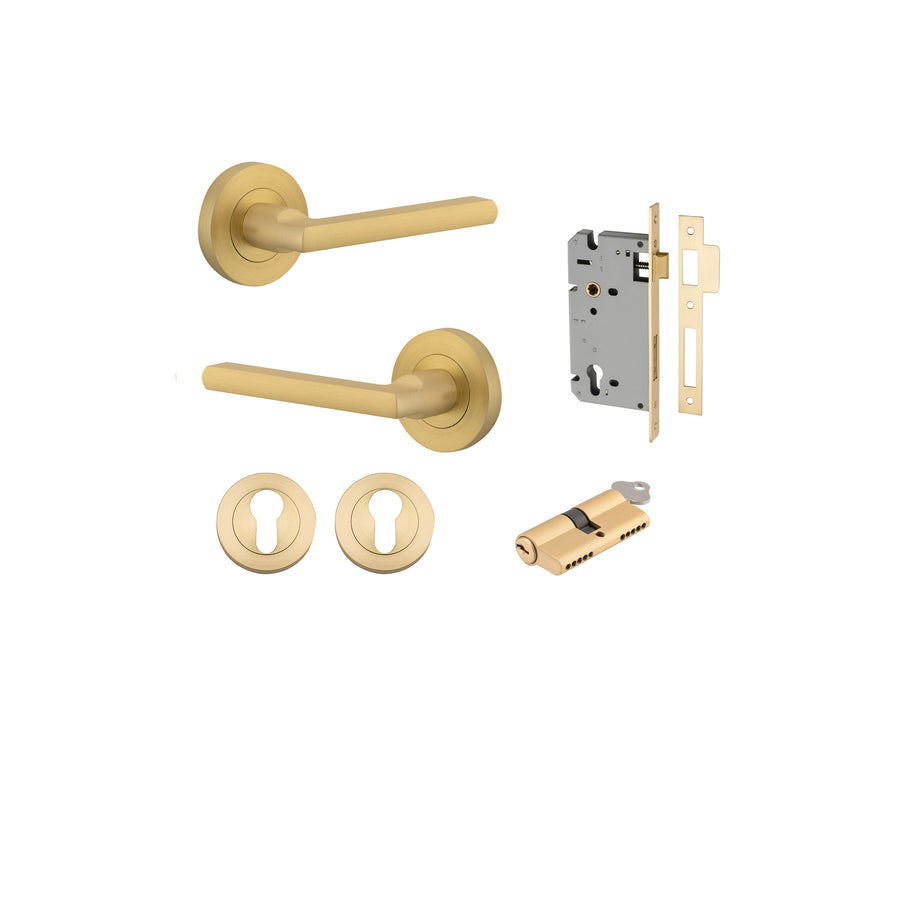 Baltimore Lever - Round Rose Entrance Kit with Separate High Security Lock Brushed Gold PVD