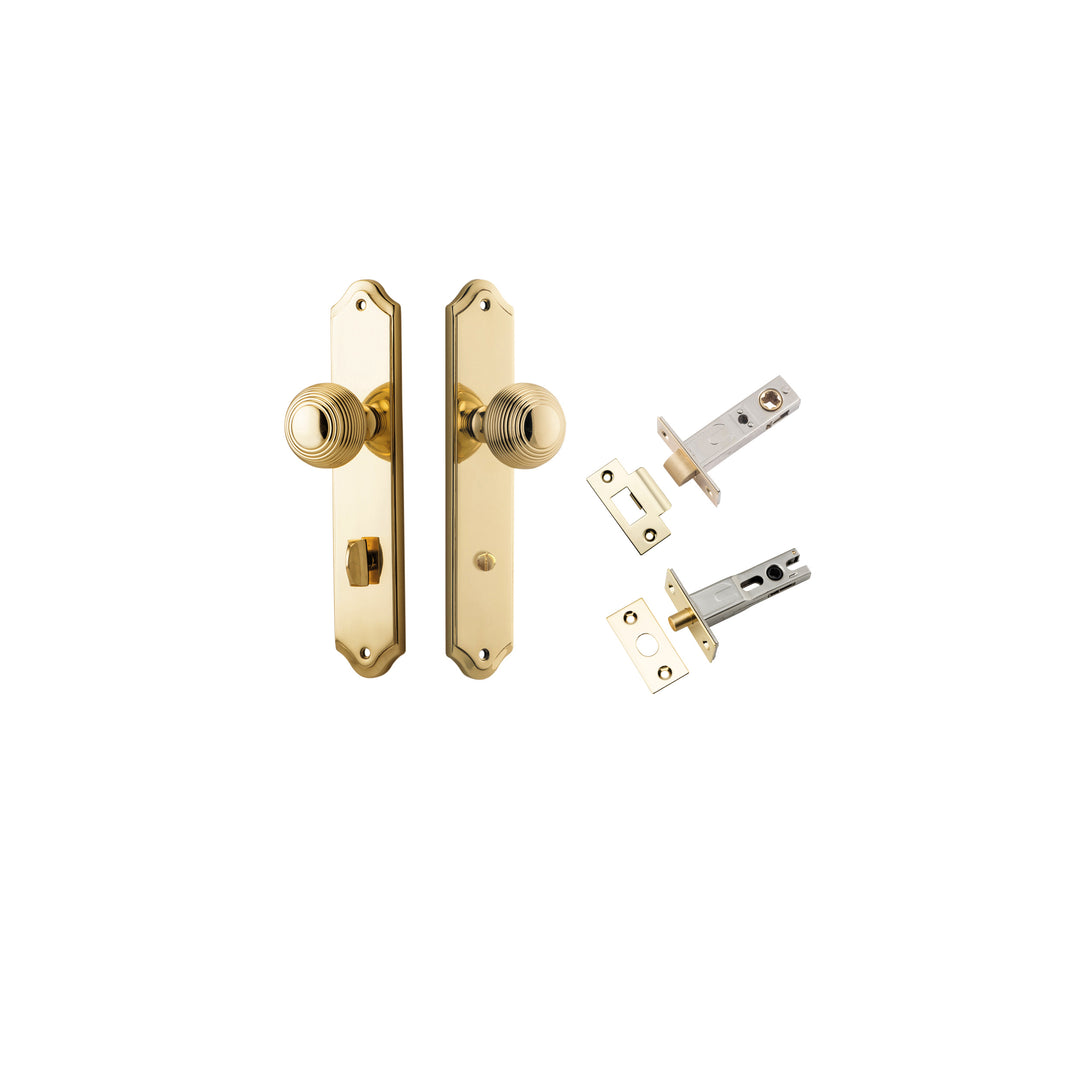 Guildford Knob - Shouldered Backplate Privacy Kit with Privacy Turn Polished Brass