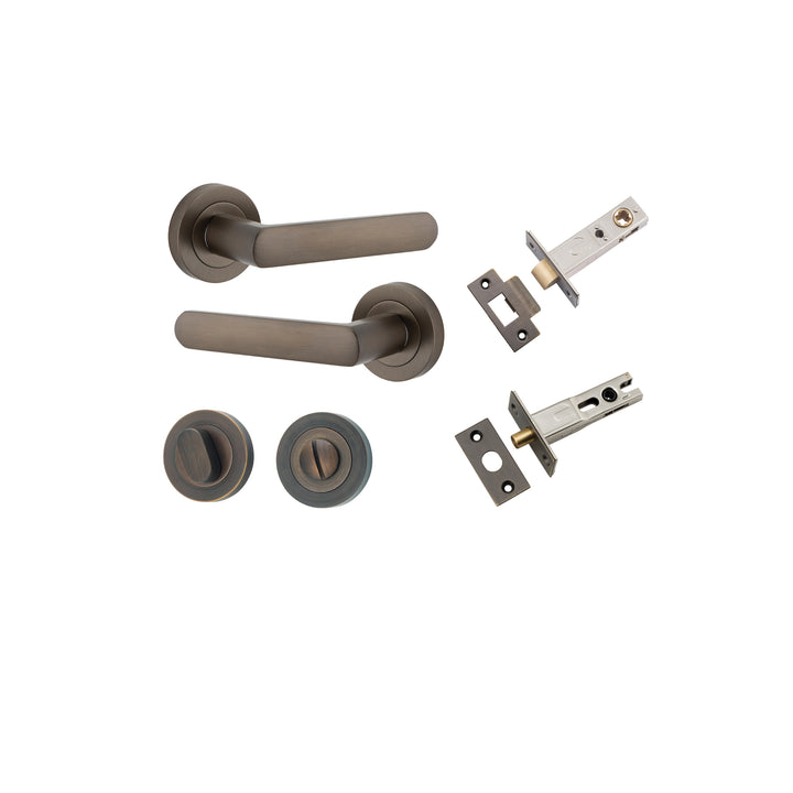 Osaka Lever - Round Rose Privacy Kit with Separate Privacy Turn Signature Brass