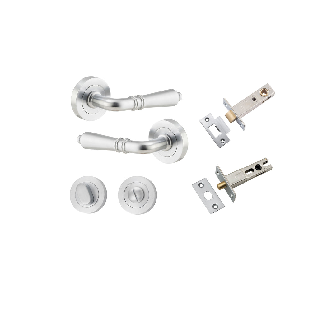 Sarlat Lever - Round Rose Privacy Kit with Separate Privacy Turn Brushed Chrome