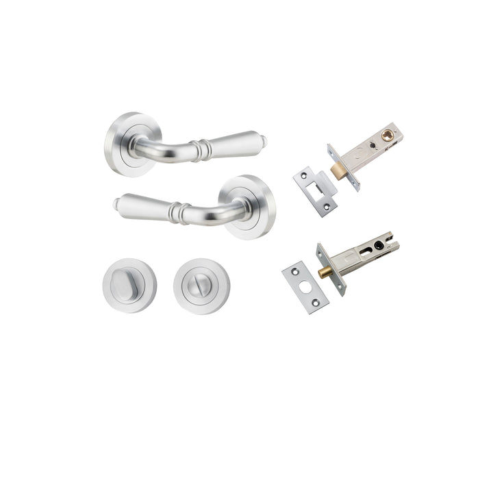 Sarlat Lever - Round Rose Privacy Kit with Separate Privacy Turn Brushed Chrome